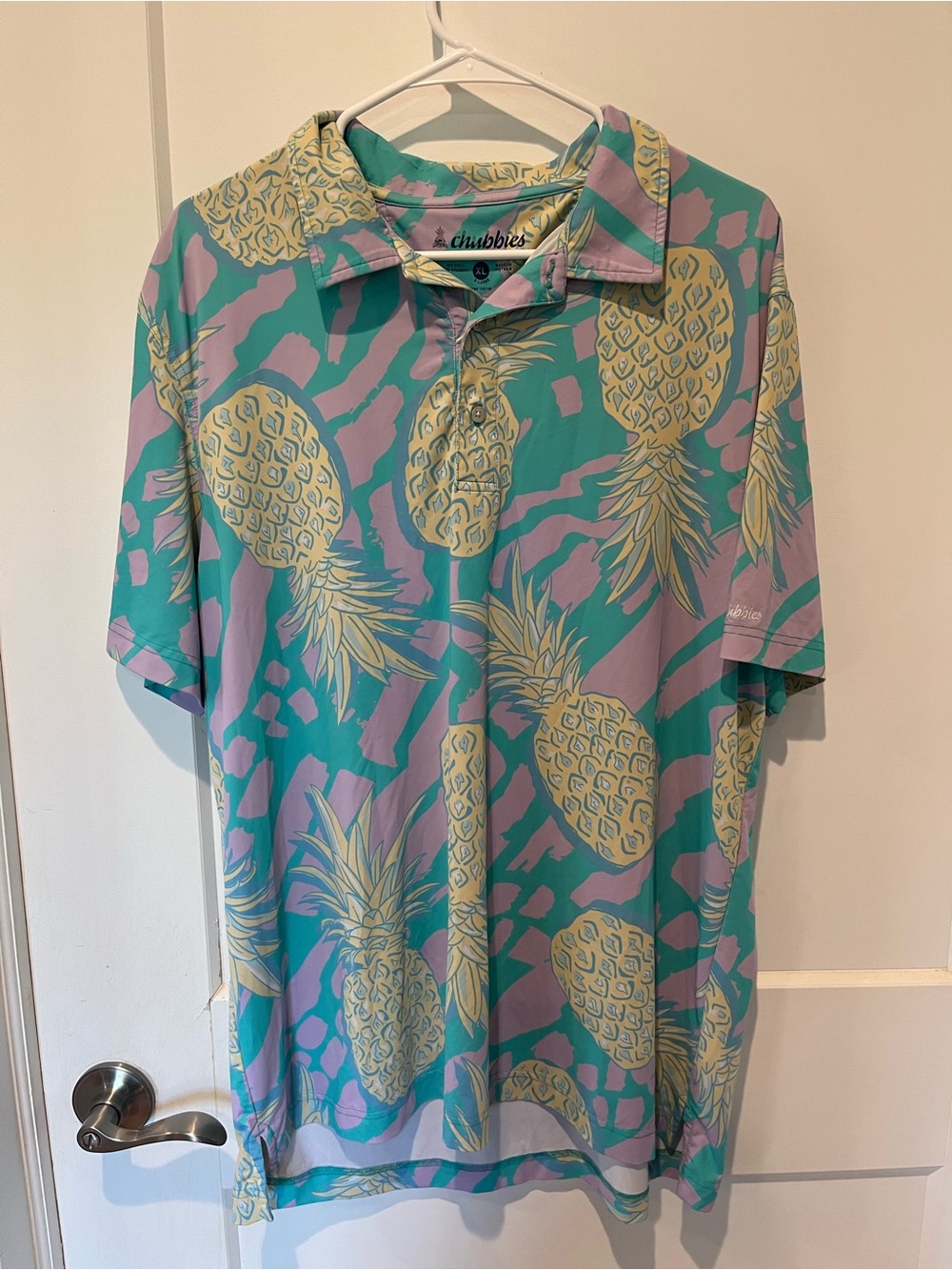 chubbies Teal, Lavender & Yellow Pineapple Short Sleeve Polo